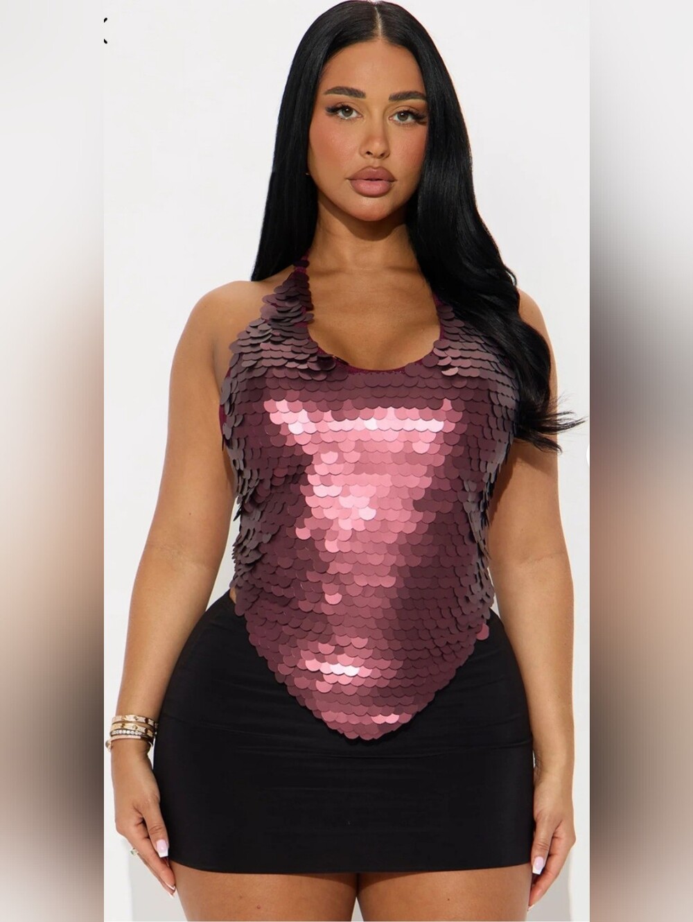 Sequin Halter Top in Plum